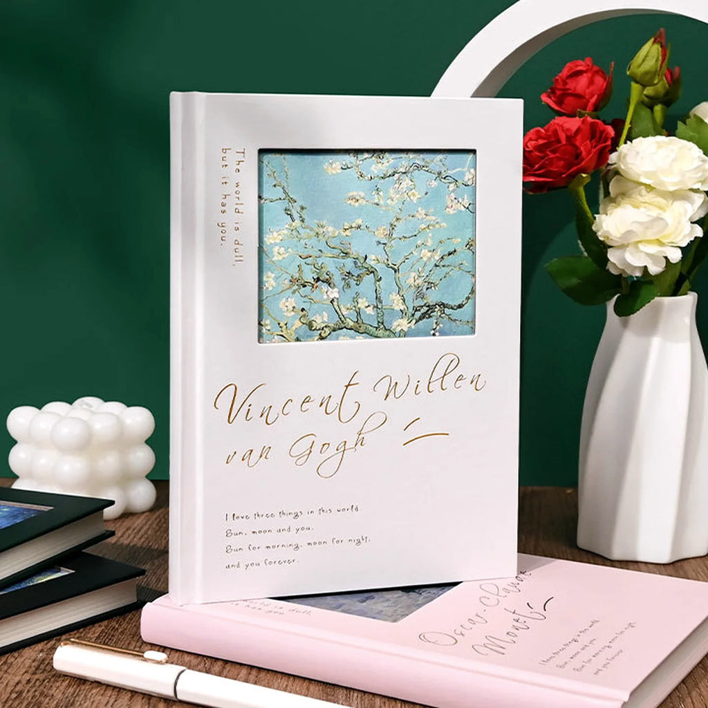 Vintage Window Hardcover Journal styled on a gallery table.
