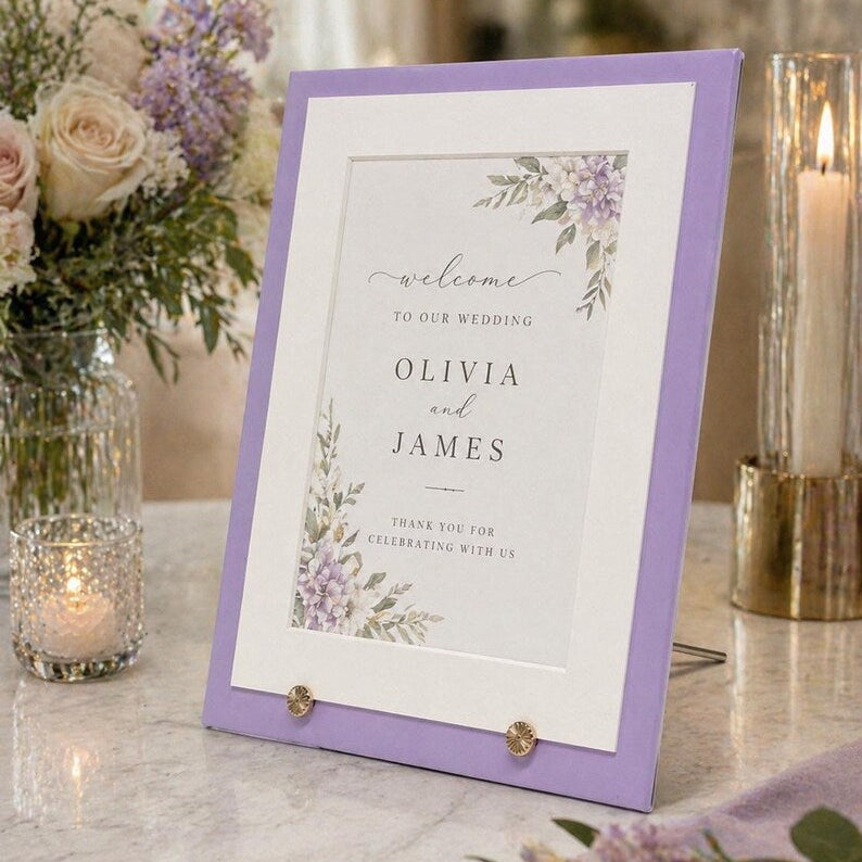 Lavender Wedding Menu Card Holder | 5x7 Dinner Menu Frame Display