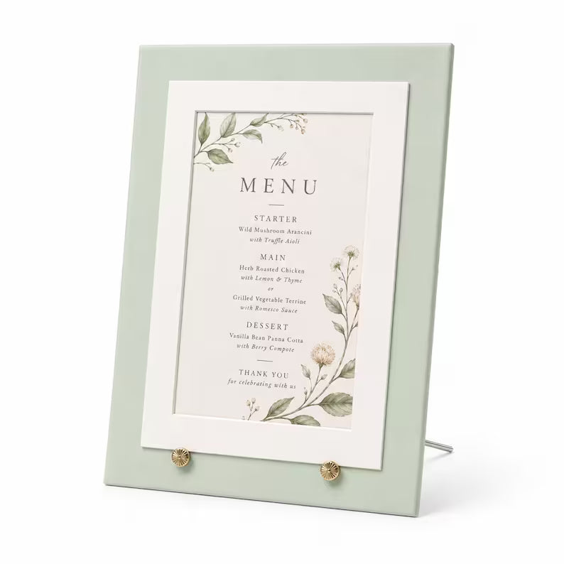 Dusty Blue Wedding Menu Card Holder | 5x7 Dinner Menu Frame Display