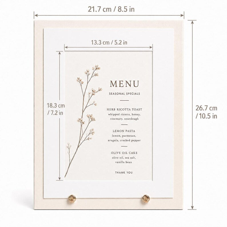 Ivory Wedding Menu Card Holder | 5x7 Dinner Menu Frame Display