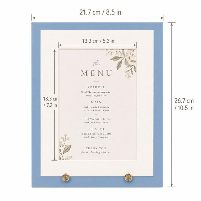 Dusty Blue Wedding Menu Card Holder | 5x7 Dinner Menu Frame Display